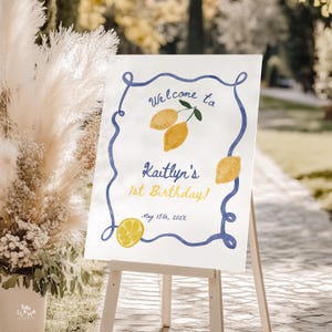 Cartello di benvenuto per compleanno italiano, cartello per ricevimento di festa al limone disegnato a mano, cartellonistica per cortile con agrumi, modello modificabile scaricabile immediatamente 097