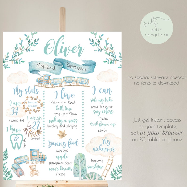 Boy Train 2nd Birthday Chalkboard Instant Download Chugga Chugga Two Two Milestones Board Printable 037 Boy 2nd Birthday Gift