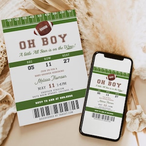 Fußball-Babypartyeinladung, kleine All-Star-Babystreuseinladung, Sportticket, Es ist ein Junge, Touch Down Druckbare Vorlage-Download 673