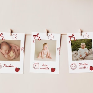 Editable Apple Monthly Photo Banner, Apple of our Eye Monthly Photos Tags, Fall 1st Birthday Decor Instant Digital Download 491