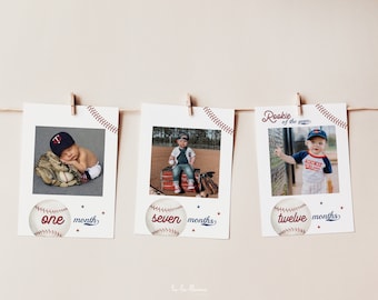 Baseball Monthly Photo Banner: Rookie of the Year 1st Birthday Decor (Editable Digital Download 445)