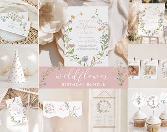 Wildflower 1st Birthday Bundle: Printable Party Decor Templates (Digital Download 357)