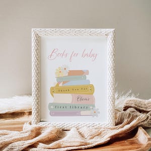 Bewerkbare verhalenboekboeken voor baby-tekensjabloon, nieuw hoofdstuk babyshower tafelposter, baby's eerste bibliotheekbord afdrukbaar, download 343