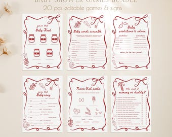 Ciao Baby Shower Games Bundle, Italian Slice Slice Baby Games Red Wavy, Pizza Baby Shower Games Hand Drawn, Editable Digital Download 098