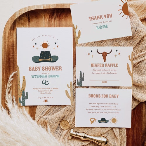 Cowboy Western Baby Shower Invitation Template Chic Western Etsy