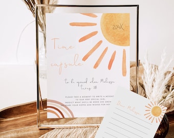 Sun Time Capsule Template, Boho Sun First Birthday Party, 1st Trip Around the Sun Party Decor, Printable Editable, Instant Download 931