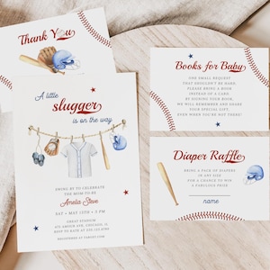 Baseball Baby Shower Invitation Suite Editable, A Little Slugger Is on the Way Invite, Rookie Clothesline, Sports It&#39;s a Boy Download 445