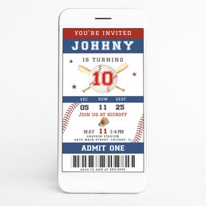 Baseball Ticket Geburtstag Evite, Rookie des Jahres Down Digitale Einladung, Sportparty Smartphone elektronische einladen, Sofort-Download 445