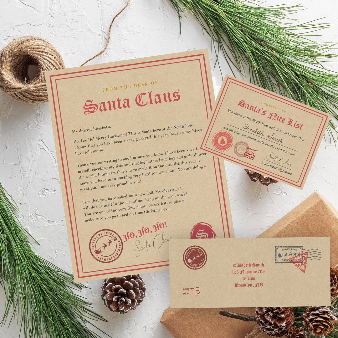 Editable Vintage Letter From Santa Kit, Nice List Certificate, Rustic ...