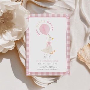 One Silly Goose Birthday Invitation Editable, Goose First Birthday Invite, Pink Girl 1st Birthday Printable Template Digital Download 964