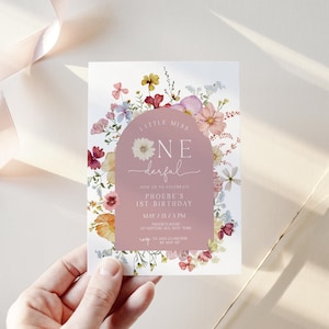 Wildflower 1st Birthday Invitation: Arched Floral Design (Digital Template 397)