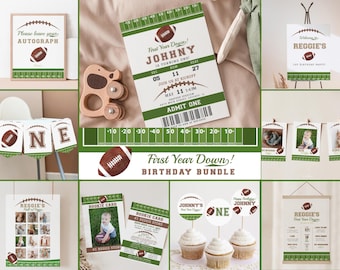 Football First Birthday Invitation Bundle: Game Time Party Kit (Editable Digital Download 673)