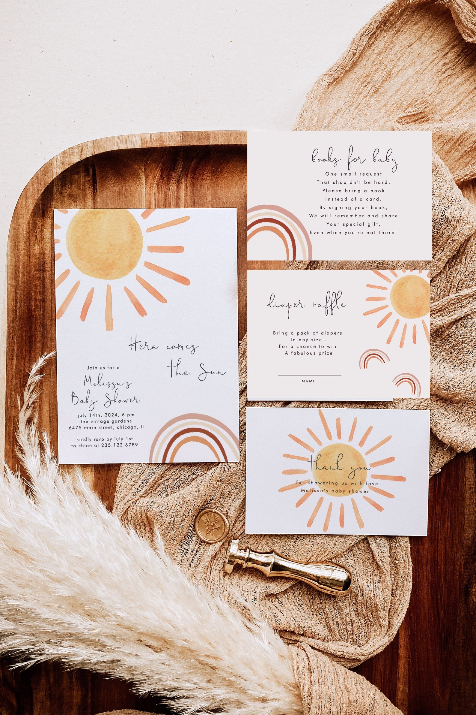 Here Comes the Sun Baby Shower Invitation Editable Boho Etsy