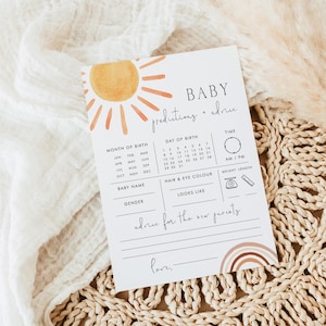 Previsioni e consigli modificabili per il bambino del sole, consigli sul sole per i genitori, auguri di sole e arcobaleno per il bambino modello stampabile da scaricare 931