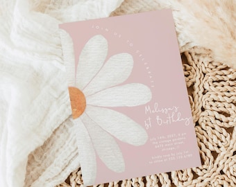 Daisy Birthday Invitation: Floral Theme (Editable Template Instant Download 345)