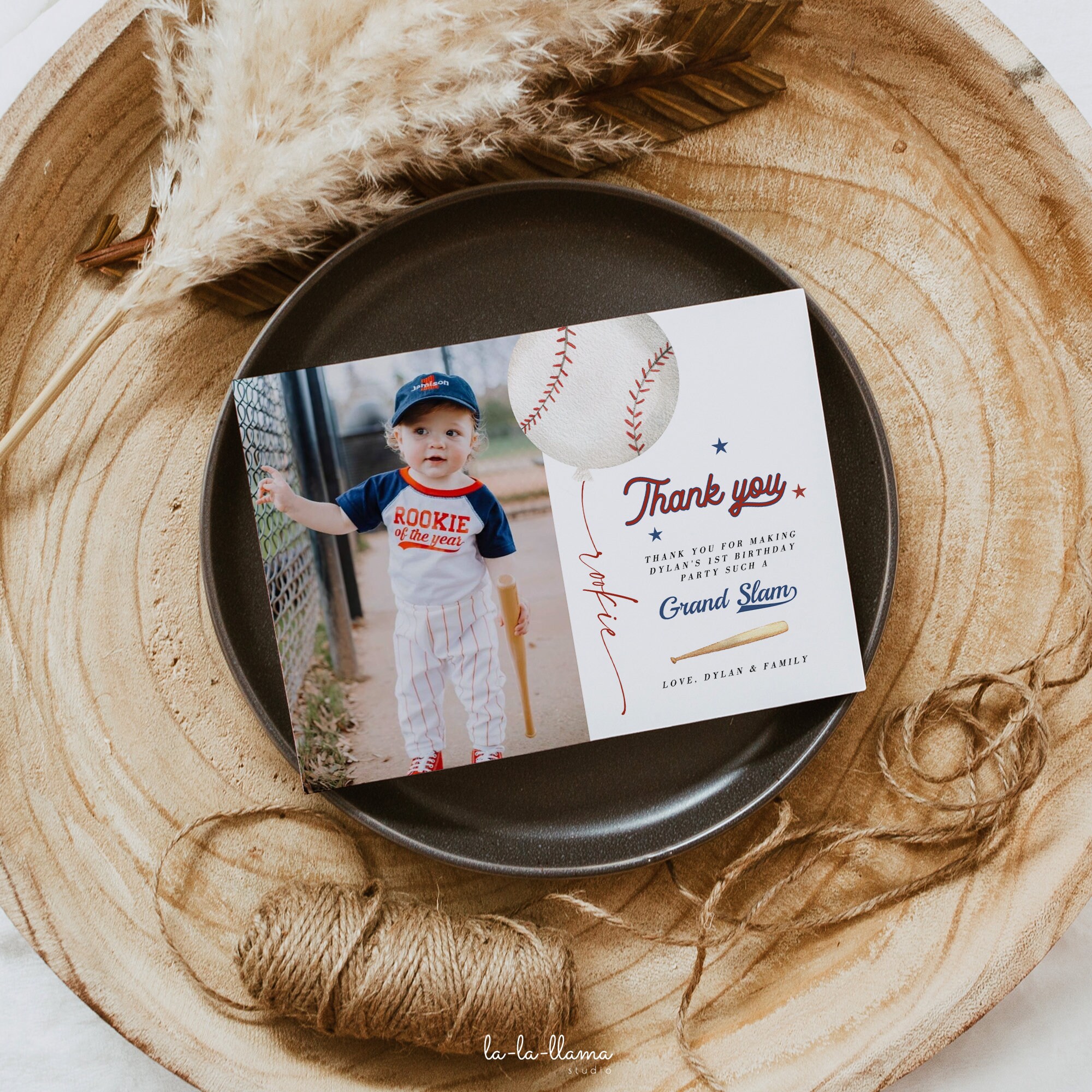 Baseball Photo Thank You Card Template, Rookie of the Year 1st Birthday ...