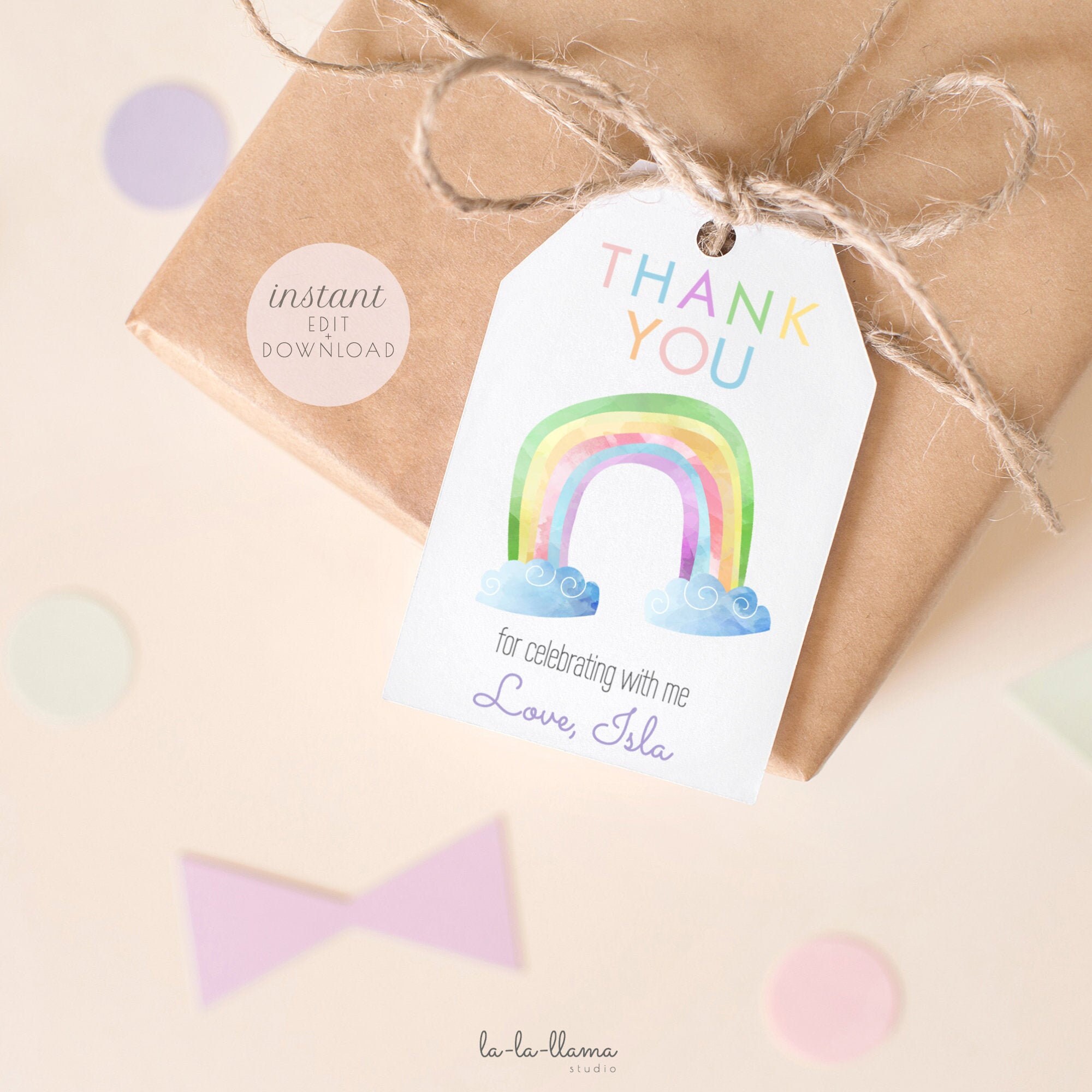 Editable Rainbow Favor Tags Printable Pastel Rainbow Thank - Etsy