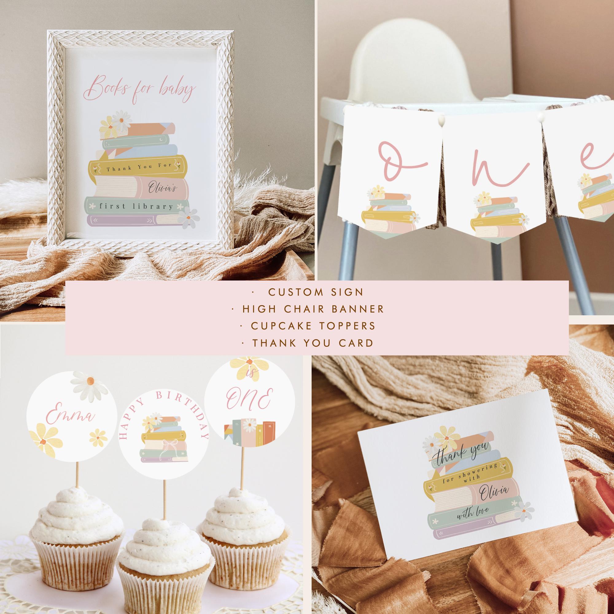 First Chapter Theme Girl Storybook 1st Birthday Invitation Bundle Editable, Book First ...