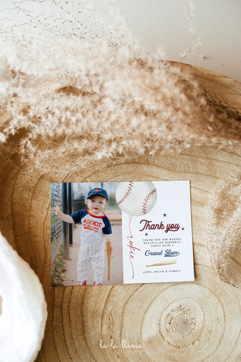 Baseball Photo Thank You Card Template, Rookie of the Year 1st Birthday ...