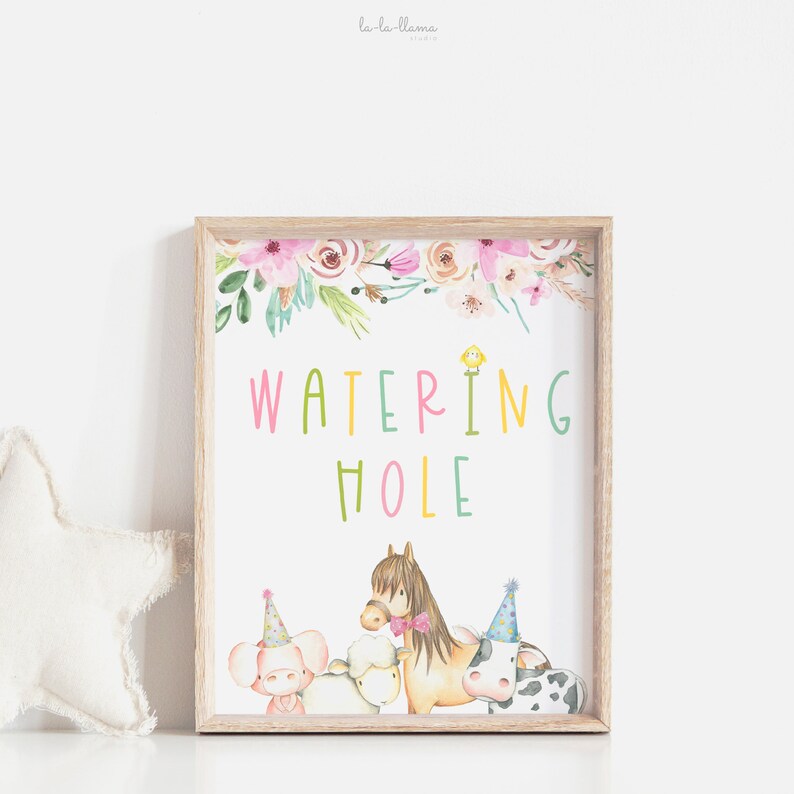 Watering Hole Sign Printable Pink Farm Birthday Water Table - Etsy