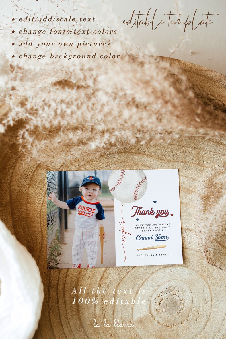 Baseball Photo Thank You Card Template, Rookie of the Year 1st Birthday ...