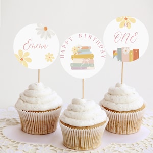 EDITABLE Storybook Birthday Cupcake Toppers, First Chapter 1st Birthday Cake Toppers, Book Theme Party Decor Printable, Instant Download 343