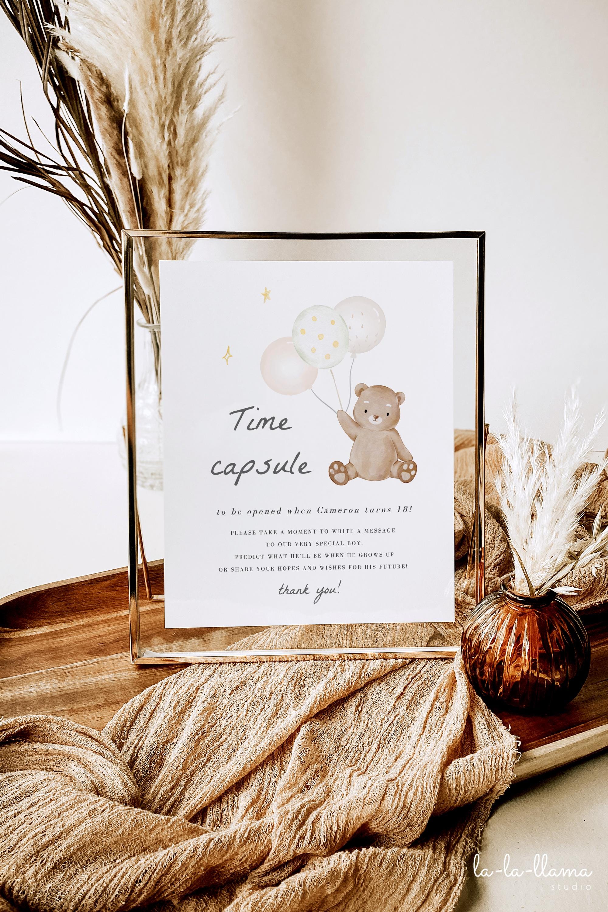 Bear Time Capsule Template, Teddy Bear First Birthday Party, Beary ...