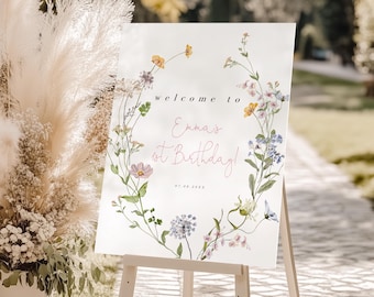 Wildflower Birthday Welcome Sign, Little Wildflower Party Poster, Midsummer Florals reception Sign, Printable Editable Template Download 357