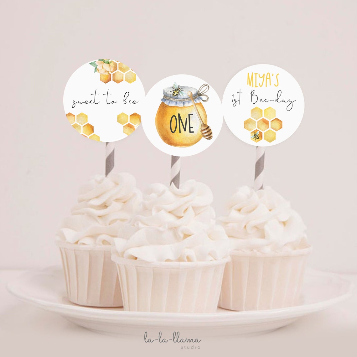 EDITABLE Bee Birthday Cupcake Toppers Honey BeeDay Cake Etsy