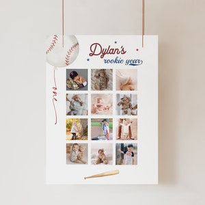 Baseball First Year Foto Collage Vorlage, Rookie des Jahres 12 Monate Foto Meilensteine, Rookie Year Collage, printable Download 445