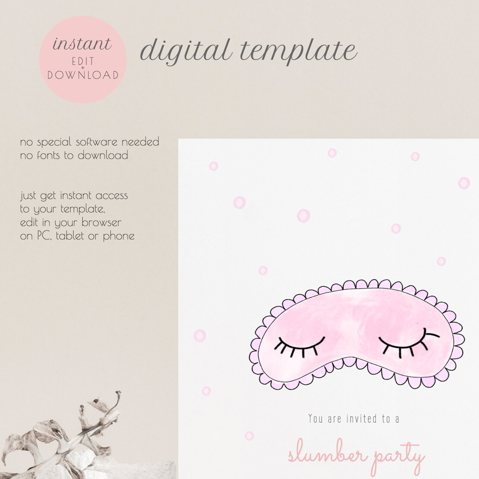 Modern Slumber Party Mask Invitation Template Sleepover Party - Etsy México