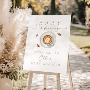Coffee Baby Shower Welcome Sign, A Baby is Brewing Reception Poster, Coffee Bean Backyard Signage Editable Template Digital Download 645