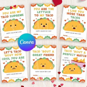 EDITABLE Taco Valentine&#39;s Day Cards, Classroom Valentine&#39;s Day Cards for Kids, Valentine&#39;s Day Gift Tags, Instant Download, #V21