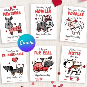 EDITABLE Dog Valentine&#39;s Day Cards, Classroom Valentine&#39;s Day Cards for Kids, Valentine&#39;s Day Gift Tags, Instant Download, #V21