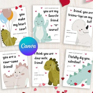 EDITIERBARE Dinosaurier Valentinstagskarten, Valentinstagskarten für Kinder im Klassenzimmer, Valentinstag Geschenkanhänger, Sofort Download, #V21