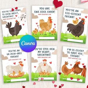 EDITABLE Chicken Valentine&#39;s Day Cards, Classroom Valentine&#39;s Day Cards for Kids, Valentine&#39;s Day Gift Tags, Instant Download, #V21