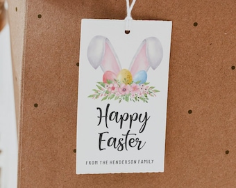 Happy Easter Gift Tag, Easter Bunny Favor Tag, Printable Easter Egg Hunt Treat Tag, Editable Easter Tag, Instant Download, Templett, #EAS