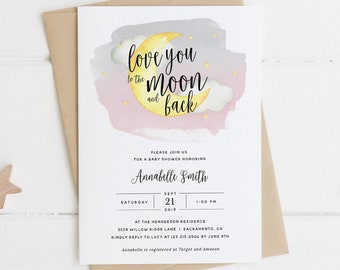 Printable Baby Shower Invitation Template, Gender Neutral Love You to the Moon and Back Baby Shower Invitation Download Templett, #11B