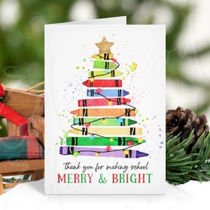 Merci d'avoir rendu l'école joyeuse et lumineuse, carte de remerciement de Noël pour professeur, carte de Noël imprimable pour professeur, Templett