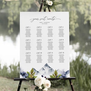 Berghochzeit Sitzplan Vorlage (18x24" & 24x36"), Sitzplan für Hochzeit im Freien druckbar, Sitzplan Zeichen Templett, #009