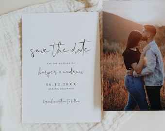 Modern Save the Date, Minimalist Save the Date Template with Photo, Printable Save the Date Cards, Editable Save the Date, Templett, #021