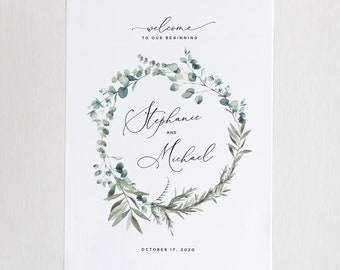 Boho Wreath Wedding Welcome Sign Template (18x24" & 24x36"), Greenery Wedding Welcome Sign Printable, Printable Wedding Sign Download, #007