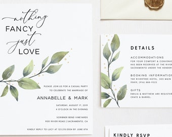 Nothing Fancy Just Love Wedding Invitation Template Suite, Nothing Fancy Just Love Elopement Celebration Invitation Suite Download, #005