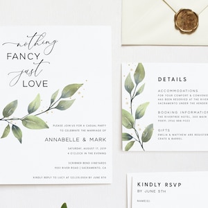 Pacote de modelos de convite de casamento Nothing Fancy Just Love, Nada extravagante Just Love Elopement Celebration Invitation Suite Download, #005