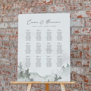 Berghochzeit Sitzplan Vorlage (18x24" & 24x36"), Waldhochzeit Sitzplätze druckbar, rustikale Hochzeit Sitzplan Zeichen Templett #022
