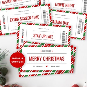 Libro de cupones de Navidad para niños, Cupones de regalo de Navidad editables para niños, Cupones de Navidad imprimibles para niños, Cupones de recompensa para niños Templett