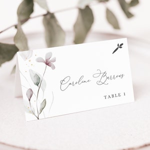 Plantilla elegante de tarjetas de lugar de boda con icono de comida, tarjetas de lugar planas y plegadas de boda imprimibles, tarjetas de lugar editables, Templett, #001