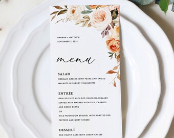 Szablon menu weselnego na jesień, karty menu weselnego na jesień, menu weselne do druku, pobieranie kart menu weselnego, Templett, #010