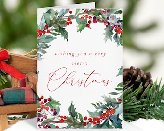 Printable Christmas Cards, Folded Christmas Card Download, 5x7" Holiday Greeting Cards, Editable Christmas Card Template, Templett