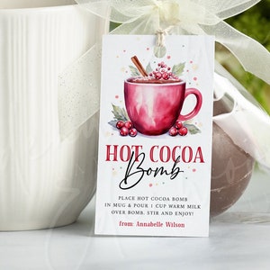 Hot Cocoa Bomb Tag, Printable Hot Chocolate Bomb Gift Tag Template, Editable Holiday Hot Chocolate Tag, Christmas Gift Tag, Templett